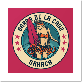 Vintage Surfing Badge for Barra de la Cruz, Mexico Posters and Art